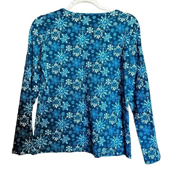 Talbots Tee Womens MP Petites Blue Snowflake Print Stretch Blouse Top Ladies - Picture 6 of 8